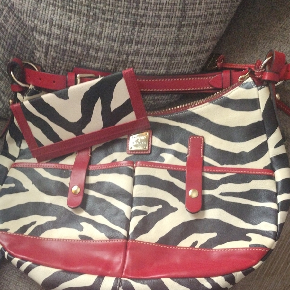 Dooney & Bourke Red and Black Shoulder Bag with Zebra Print